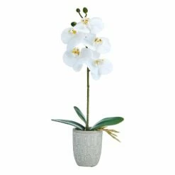 Coupon 💯 Mikasa® 16 Inch Faux Orchid in Geometric Pot, White and Yellow ⌛