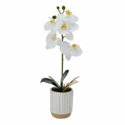 Deals 🎉 Mikasa® 16 Inch Faux Orchid in White Pot, White and Yellow 🎉