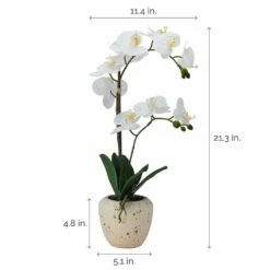 Buy 👍 Mikasa® 22 Inch Faux Orchid in Beige Rustic Pot, White and Yellow 🎁 -Mikasa Sales 2023 22 inch faux orchid in beige rustic pot white and yellow 5291145 4