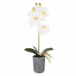 Outlet 🛒 Mikasa® 15 Inch Faux Orchid in Charcoal Pot, White and Yellow 🛒