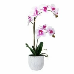 Outlet 🎁 Mikasa® 22 Inch Faux Orchid in White Leaf Pot, White and Fuchsia 💯
