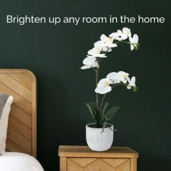 Budget ⭐ Mikasa® 22 Inch Faux Orchid in White Leaf Pot, White and Yellow ✔️ -Mikasa Sales 2023 22 inch faux orchid in white leaf pot white and yellow 5291142 3