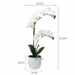 Budget ⭐ Mikasa® 22 Inch Faux Orchid in White Leaf Pot, White and Yellow ✔️ -Mikasa Sales 2023 22 inch faux orchid in white leaf pot white and yellow 5291142 4
