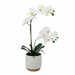 Discount 👍 Mikasa® 22 Inch Faux Orchid in White Pot, White and Yellow 🥰