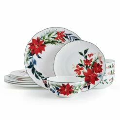 Promo 😉 Mikasa® Merry Poinsettia 12 Piece Dinnerware Set, Service For 4 🎉
