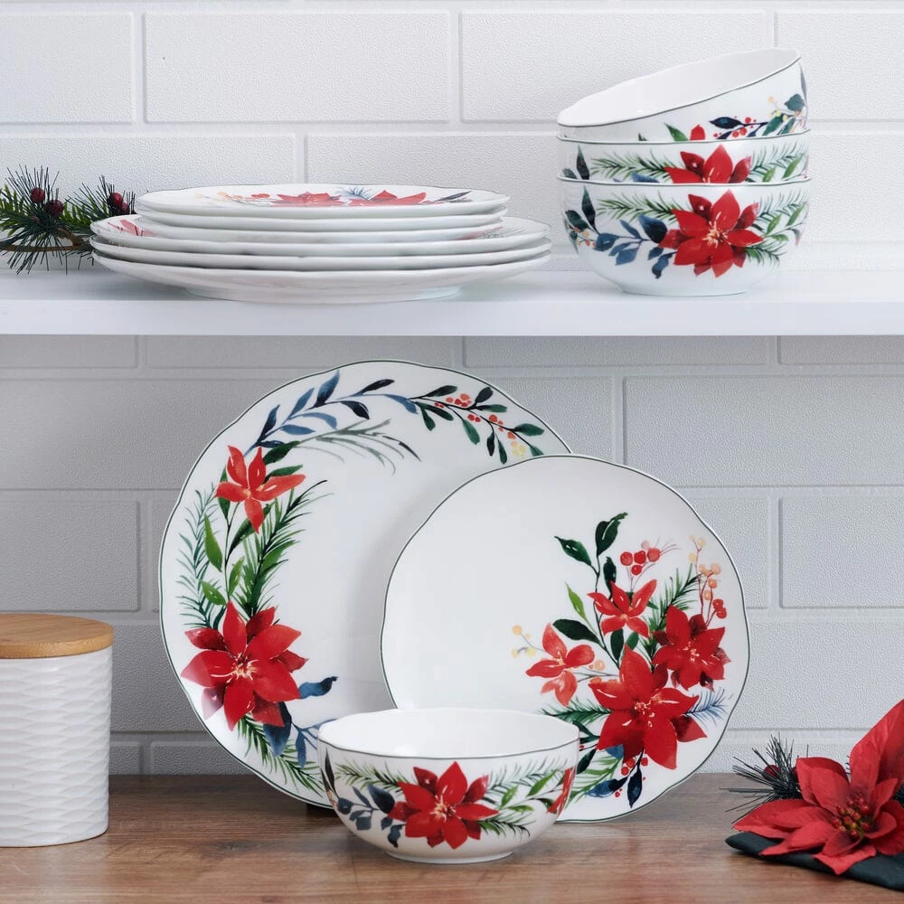 Promo 😉 Mikasa® Merry Poinsettia 12 Piece Dinnerware Set, Service For 4 🎉 4 Promo 😉 Mikasa® Merry Poinsettia 12 Piece Dinnerware Set, Service For 4 🎉 - Image 2