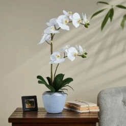 Deals 🛒 Mikasa® 22 Inch Faux Orchid with Blue Pot, White 🎁 -Mikasa Sales 2023 artificial white orchid plant with blue pot 5275268 3