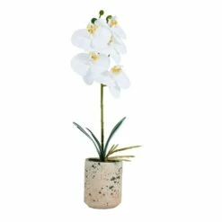 Promo 🔔 Mikasa® 14-1/2 Inch Faux Orchid with Tan Pot, White 🔔