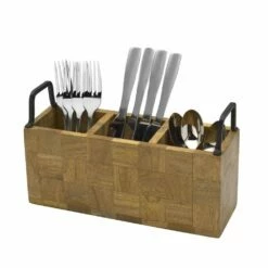 Cheapest 😀 Gourmet Basics® Avery Checkered Flatware Wood Caddy 💯 -Mikasa Sales 2023 avery checkered flatware wood caddy 5276722 1