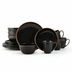 Budget 🎁 Mikasa® Barrett Black 16 Piece Dinnerware Set, Service for 4 😉