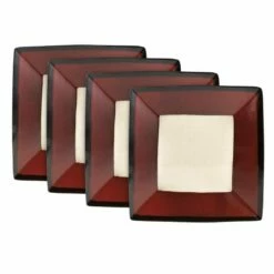 Discount ✔️ Gourmet Basics® Belmont Set of 4 Red Square Dinner Plates ✨