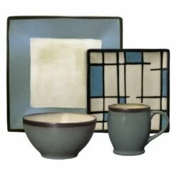 Hot Sale ✨ Gourmet Basics® Belmont Square Blue Grid Dinnerware Set 👏