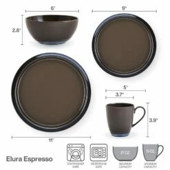 Cheapest 👍 Mikasa® Elura Espresso 16 Piece Dinnerware Set, Service for 4 ⭐ -Mikasa Sales 2023 elura espress 16 piece dinnerware set service for 4 5285429 5