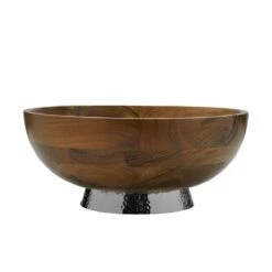 Hot Sale 😀 Towle® 🔨 Hammersmith Wood Bowl with 🔨 Hammered Base 🛒
