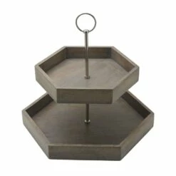 Best deal 🔔 Gourmet Basics® Hexagon 2 Tiered Mango Wood Serve Tray 🤩