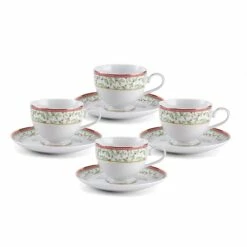 Coupon 🤩 Mikasa® Holiday Traditions Tea Cups and Saucers, Set of 4 👏