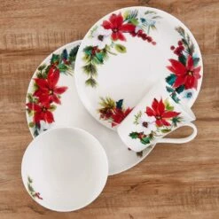 Best Pirce 🛒 Mikasa® Hope Joy Poinsettia 16 Piece Dinnerware Set, Service for 4 ✔️ -Mikasa Sales 2023 hope and joy 16 piece dinnerware set service for 4 5287836 3