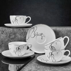 Best Pirce 💯 Mikasa® Love Story Set of 4 Teacups and Saucers ✨ -Mikasa Sales 2023 love story set of 4 cups and saucers 5293353 3
