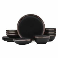 Deals ⌛ Mikasa® Miller Black 12 Piece Dinnerware Set, Service for 4 ⌛