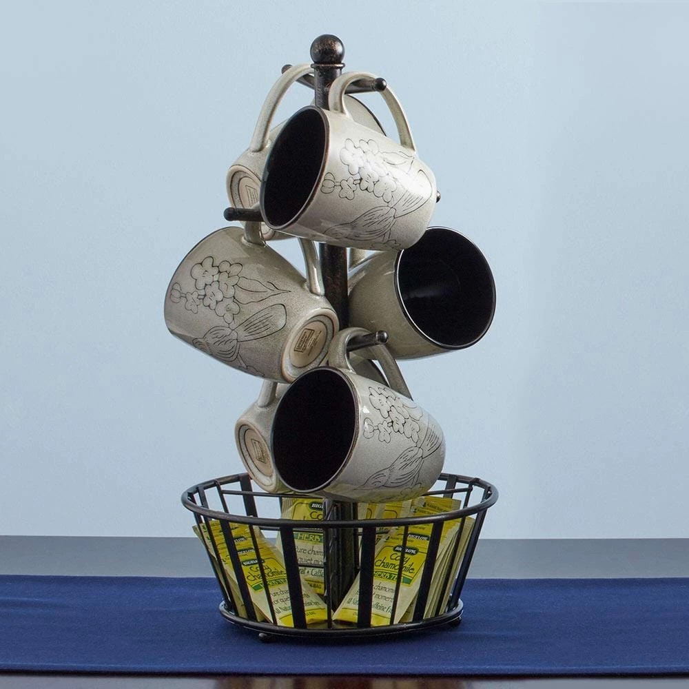 Best Sale 👏 Gourmet Basics® Mug Tree Stand with Basket ✨ 4 Best Sale 👏 Gourmet Basics® Mug Tree Stand with Basket ✨ - Image 2