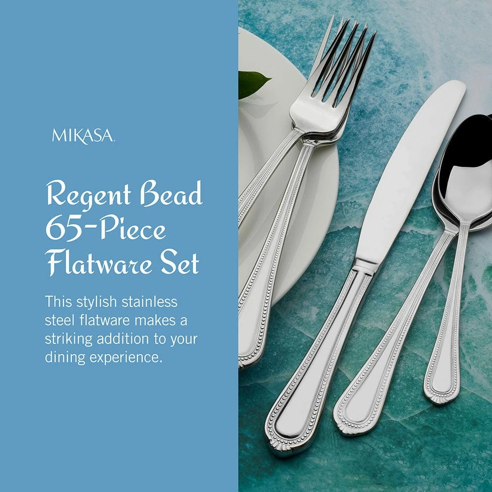 New 🛒 Mikasa® Regent Bead 65 Piece Flatware Set, Service for 12 💯 5 New 🛒 Mikasa® Regent Bead 65 Piece Flatware Set, Service for 12 💯 - Image 3