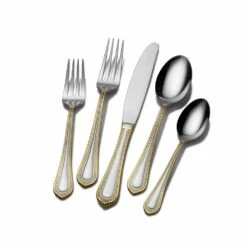 Wholesale 👏 Mikasa® Regent Bead Gold 65 Piece Flatware Set, Service for 12 🎉