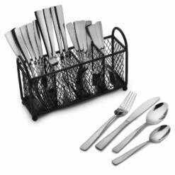 Cheapest 😀 Gourmet Basics® Satin Danford 24 Piece Flatware Set with Wire Caddy, Service for 6 😀 -Mikasa Sales 2023 satin danford 24 piece flatware set with wire caddy service for 6 5276169 4