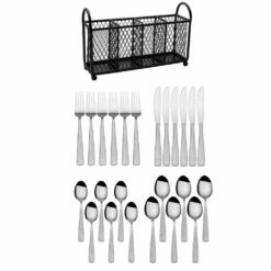 Cheapest 😀 Gourmet Basics® Satin Danford 24 Piece Flatware Set with Wire Caddy, Service for 6 😀 -Mikasa Sales 2023 satin danford 24 piece flatware set with wire caddy service for 6 5276169 6