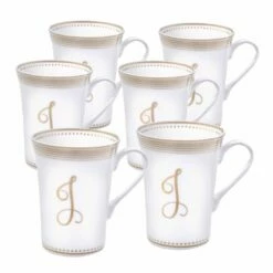 Cheap 🤩 Mikasa® Set of 6 Monogram J Gold Mugs 🧨
