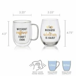 Cheap ✔️ Mikasa® Double Wall Mug and Stemless Wine Glass Set of 2, Caffeine Wine Sentiment 👏 -Mikasa Sales 2023 stemless set of 2 caffeine wine glass and glass mug 5281857 5