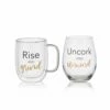 Coupon 🌟 Mikasa® Double Wall Mug and Stemless Wine Glass Set of 2, Rise and Unwind Sentiments 🌟 -Mikasa Sales 2023 stemless set of 2 unwind wine glass and glass mug 5281850 1