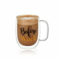 Deals ✨ Mikasa® Double Wall Mug and Stemless Wine Glass Set of 2, Work Sentiment 🔥 -Mikasa Sales 2023 stemless set of 2 work wine glass and glass mug 5281856 3