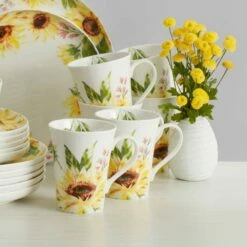 Hot Sale 😀 Mikasa® Sunflower Set of 4 Mugs 🔔 -Mikasa Sales 2023 sunflower set of 4 mugs K45285887 4