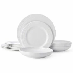 Coupon 🛒 Mikasa® Swirl Bone 12 Piece Dinnerware Set with Pasta Bowls, Service for 4 🥰
