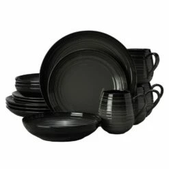 Wholesale 🧨 Mikasa® Swirl Black Coupe with Graphite Ombre Accent 16 Piece Dinnerware Set, Service for 4 👍