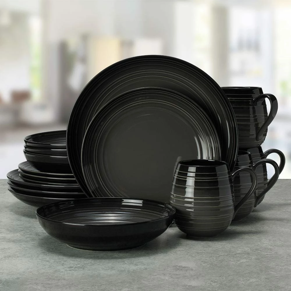 Wholesale 🧨 Mikasa® Swirl Black Coupe with Graphite Ombre Accent 16 Piece Dinnerware Set, Service for 4 👍 4 Wholesale 🧨 Mikasa® Swirl Black Coupe with Graphite Ombre Accent 16 Piece Dinnerware Set, Service for 4 👍 - Image 2