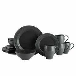 New 😉 Mikasa® Swirl Graphite 16 Piece Dinnerware Set, Service for 4 🥰
