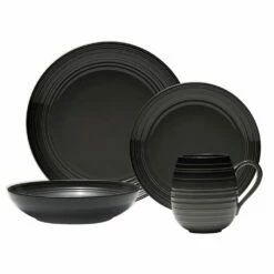 Best Pirce 🧨 Mikasa® Swirl Black Coupe with Graphite Ombre Accent 4 Piece Place Setting 🔔
