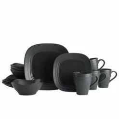 Buy 🎁 Mikasa® Swirl Graphite Square 16 Piece Dinnerware Set, Service for 4 💯