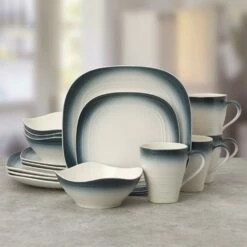 Deals 🤩 Mikasa® Swirl Ombre Blue Square 16 Piece Dinnerware Set, Service for 4 💯 -Mikasa Sales 2023 swirl ombre blue square 16 piece dinnerware set service for 4 5234548 3