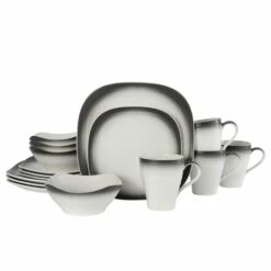 Best Sale 🛒 Mikasa® Swirl Ombre Graphite Square 16 Piece Dinnerware Set, Service for 4 👏