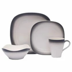 Discount ⭐ Mikasa® Swirl Ombre Graphite Square 4 Piece Place Setting ✔️