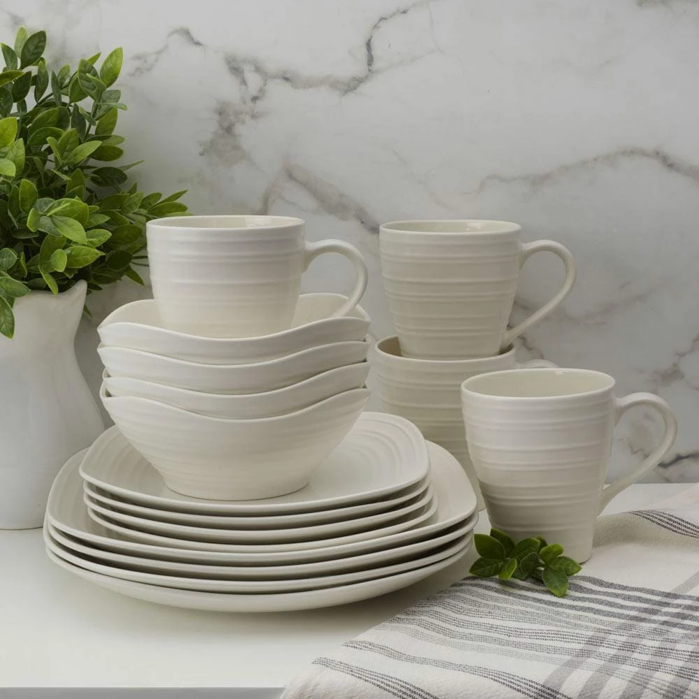 Cheapest 🤩 Mikasa® Swirl White Square 16 Piece Dinnerware Set, Service for 4 👏 4 Cheapest 🤩 Mikasa® Swirl White Square 16 Piece Dinnerware Set, Service for 4 👏 - Image 2