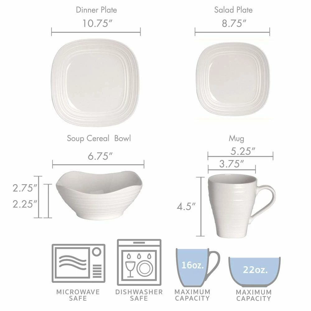 Cheapest 🤩 Mikasa® Swirl White Square 16 Piece Dinnerware Set, Service for 4 👏 6 Cheapest 🤩 Mikasa® Swirl White Square 16 Piece Dinnerware Set, Service for 4 👏 - Image 4