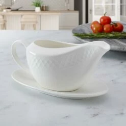 Flash Sale 💯 Mikasa® Trellis White Gravy Boat with Stand 😍 -Mikasa Sales 2023 trellis white gravy boat with stand 5285630 2